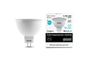 Лампа Gauss LED Elementary MR16 5.5W GU5.3 4100К Улыбка Света